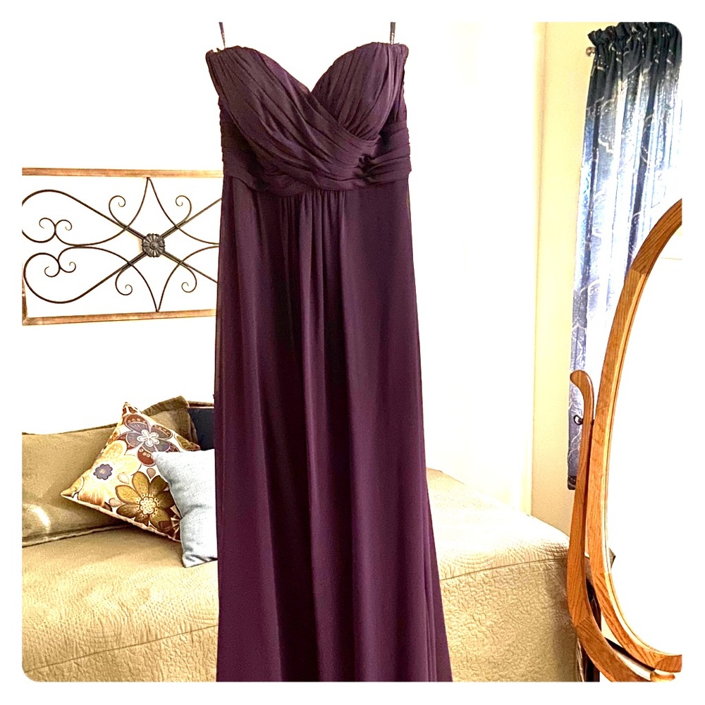 Bill Levkof chiffon strapless bridesmaid dress
